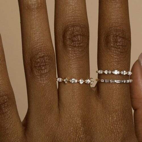 2021 Fashion 100% 925 Sterling Silver Baguette Cubic Zirconia Finger Rings For Women Gold Color Stacking Stack Fashion Jewelry