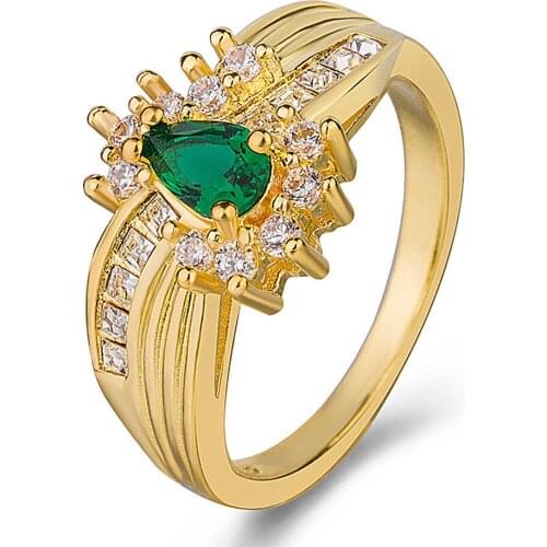Royal green crystal emerald sapphire gemstonds diamonds rings for women 14k gold color bague jewelry bijoux party accessory gift