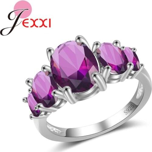Big Purple CZ Crystal Wedding Rings For Women Silver Cubic Zirconia Band Ring Punk Party Jewelry For Women As Love Gift