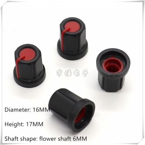 10 Piece 16*17MM black red plastic knob cap potentiometer encoder switch knob is suitable for flower shaft 6MM