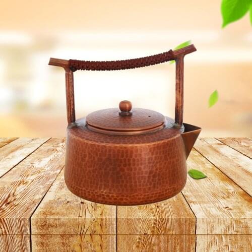 1200ML Hand-made Red Copper Pot Thickened Hammered Teapot Health Boiled Water Pot Electric Ceramic Stove Teapot Pure Copper Pot