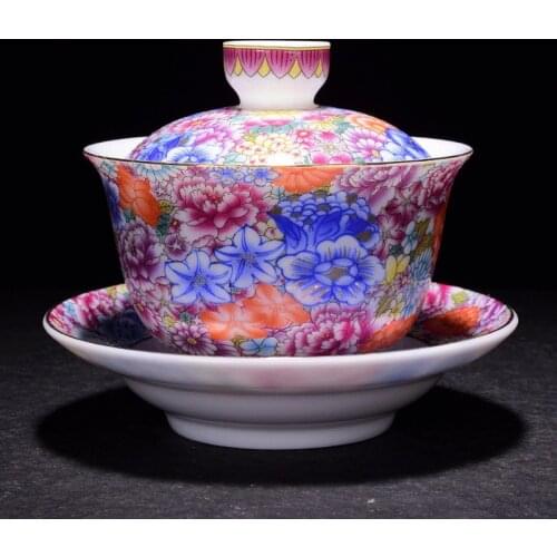 150ml Ceramic Tea Tureen Porcelain Gaiwan Enamel Tea Bowl with Lid Saucer Set Chinese Kung Fu Teaware Master Cup Drinkware Gift