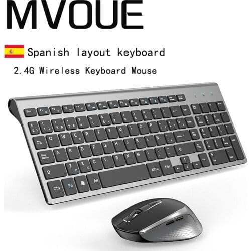 2.4G Wireless Thin Keyboard and Mouse, spanish Keyboard layout USB Slim with Numeric Keypad Compatible with Mac Windows