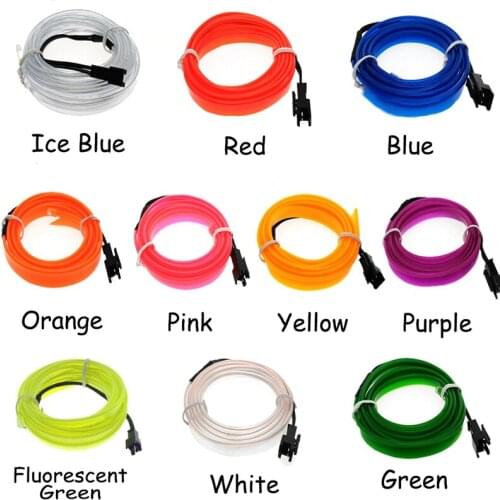 2M flexible Auto Car Interior LED EL Wire Rope Tube Line neon light glow salon flat strip Pathway ice blue Lighting 12V