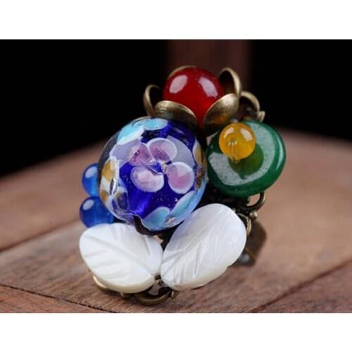 2pc Personalità retrò, anello eolico nazionale regolabile anello dito agate cloisonne gioielli in stile cinese