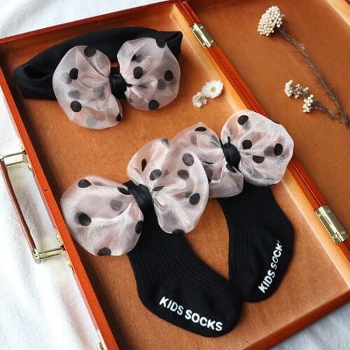 3Pcs Set Newborn Baby Girls Princess Suit Full Mouth Gift Cute Socks With Bowknot And Hair Band Hairpin Set Children Accessories