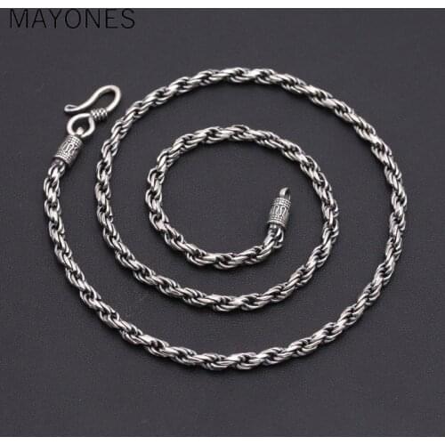 4mm Width Twisted chain 925 sterling silver Necklace Pendant for women men Vintage Jewelry Hot Sale