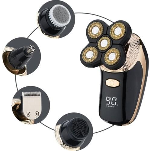 5 in 1 4D Mens Rechargeable Bald Head Electric Shaver Heads Beard Nose Ear Hair Trimmer Razor Clipper Facial Brush