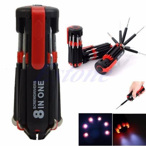 8 Multifunction Foldable Screwdriver Led Torch