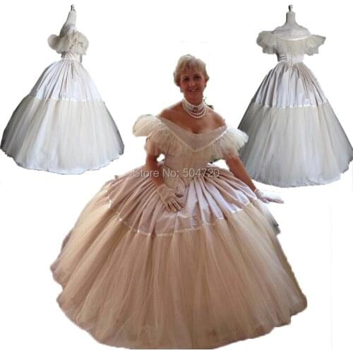 Tailored!Luxs white long sleeves Duchess Queen Princess Marie Antoinette Period Masquerade Theatre Civil war Gown dress HL-267