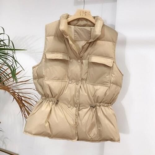 Ailegogo New Autumn Women Ultra Light White Duck Down Vest Sleeveless Slim Short Down Coat Fashion Warm Ladies Outwear