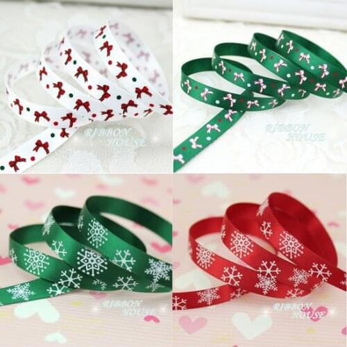 3/8"(10mm) Red white Green Satin Printed Christmas ribbon gift ribbons Decorative Gift Packing Wedding Crafts 2meters/lot