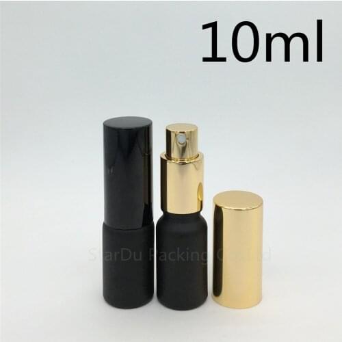 Free Shipping 500pcs/lot 10ml black Frosted glass bottle with aluminum sprayer perfume bottles, 10cc Essential Oil Spray bottle