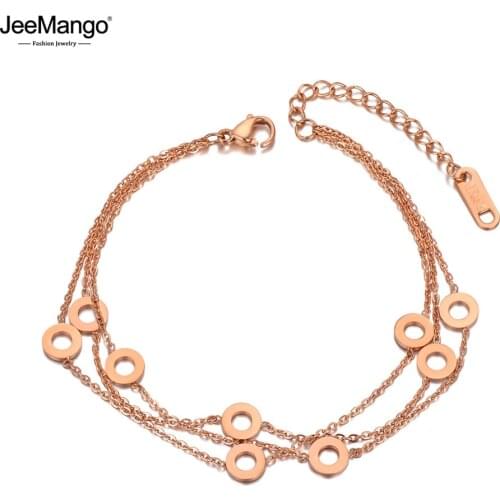 JeeMango Fashion Titanium Stainless Steel Circle Charm Bracelets For Women Three Layer Boho Style Chain Praty Bracelet JB20075