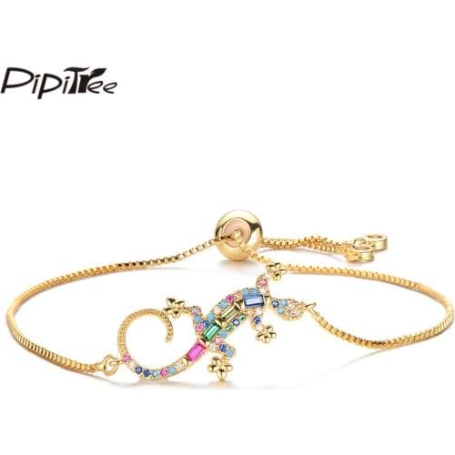 Pipitree Punk Animal Gecko Lizard Charm Bracelet Fashion Party Jewelry Princess CZ Zircon Bracelets for Women Pulsera mujer