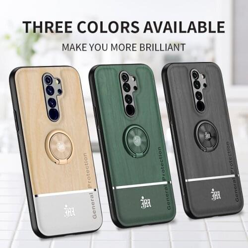 Bionic Wood Grain Mobile Phone Case For Xiaomi Redmi Note 8 9 9S 10 10S Pro Max Adsorption Ring Bracket Cover Camera Protection