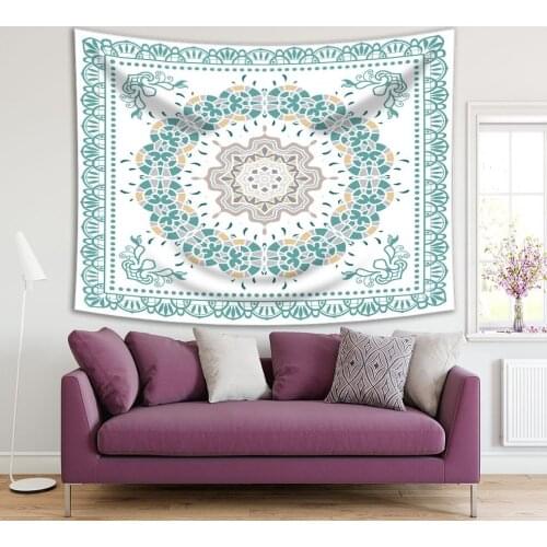 Tapestry Tribal Ethnic Mandala Decor Lace Frame Symmetric Pattern Floral Artwork Green Yellow White