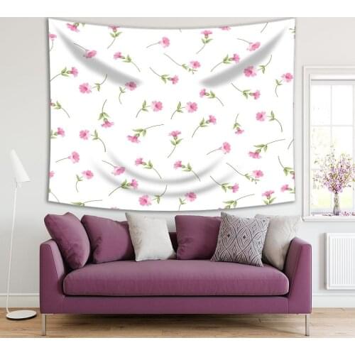 Tapestry Spring Flowers Blooms Nature Romantic Elegant Country Style Decorating Pink Green Artwork Printed