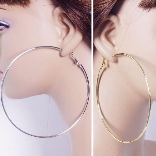 Smooth Large Hoop Earrings Silver Plated Gold 8/10CM Big Hoops Earring Statement Jewelry Women Ladies Wedding