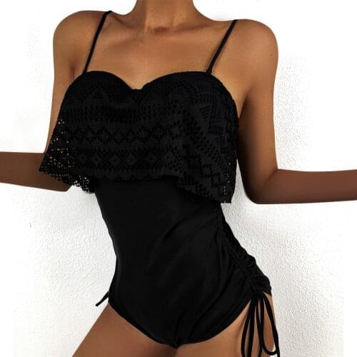 Women New Sexy lace One Piece Swimsuit Shoulder Strappy Swimsuit Heart print Swimwear Backless Bathing Suit Beach Wear одежда