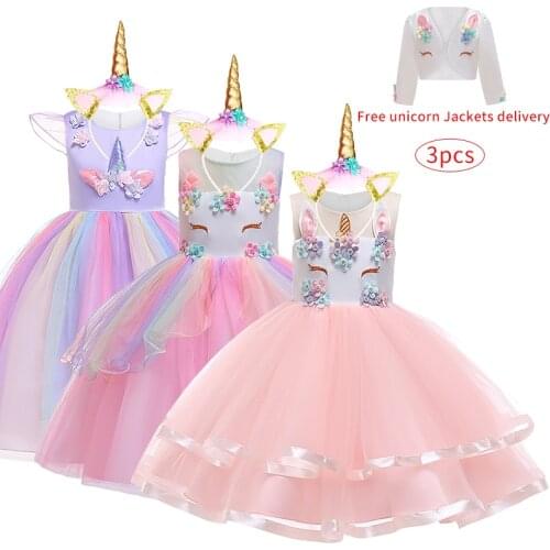 Summer Girls Gown Unicorn Dress Set Cartoon Animal Infantil Dress for Girls Holiday Party Dresses Kids Baby Tutu Girl Clothe