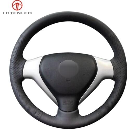 LQTENLEO Black Genuine Leather Handsewing Car Steering Wheel Cover for Honda City 2007-2008 Fit 2007-2008 Jazz 2007-2008