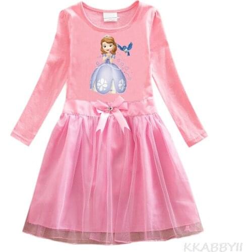 Foreign Trade Sofia Childrens Wear Spring And Autumn Girl Dress Cartoon Cotton Girl Princess Skirt Net Gauze Skirt