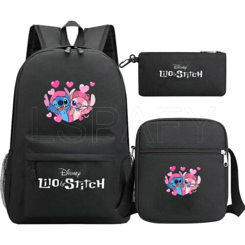 Cute School Backpack for Girls Stitch Pattern School Bag 3pcs Set Pencil Case Fashion Messenger Bags Kids Book Bacpack