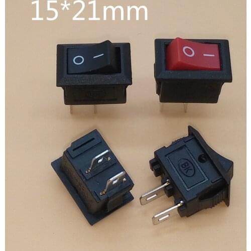 10pcs Mini Boat Rocker Switch 2 Pin on-off switch 6A 250V AC / 10A 125V AC 15*21MM I/O SPST Snap Switches Black and Red