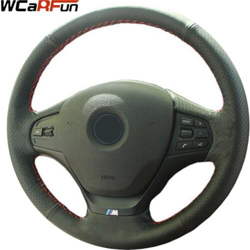 WCaRFun Hand-Stitched Black Artificial Leather Car Steering Wheel Cover for BMW 320i 328i F30 316i