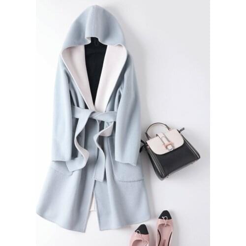 Fashion Women Hooded Autumn Winter Woolen Coat Two Side Wear Women 100% Wool Jacket Coat Tops Chaqueta Mujer