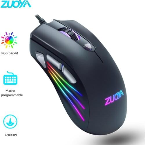 RGB Gaming Mouse 7 Buttons Wired Programmable Ergonomic USB Mice 7200 DPI Backlit for PC Gamer Computer Desktop
