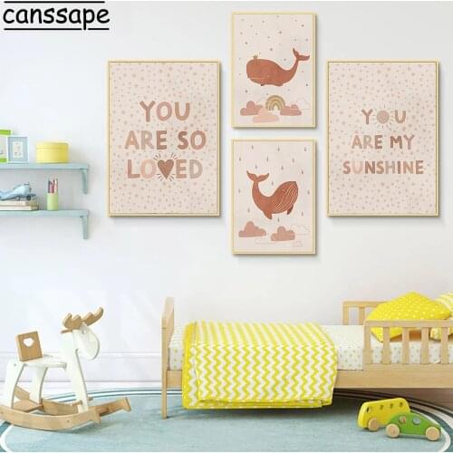 Boho Wall Art Poster Whale Paintings Sunshine Prints Nordic Canvas Painting Nursery Wall Pictures Baby Kids Room Decoration