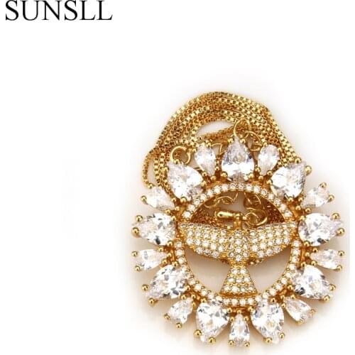 SUNSLL Gold Color Copper White Cubic Zirconia Eagle Round Pendant Necklaces Womens Fashion Jewelry CZ Colar Feminina