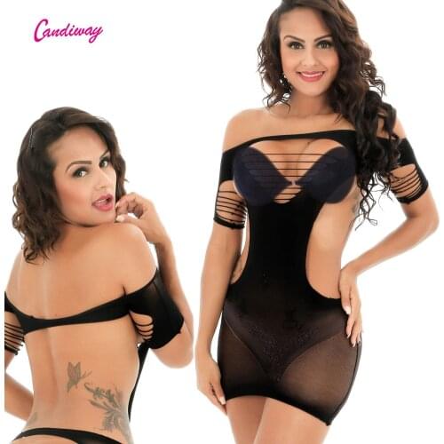Plus size Sexy lingerie black Seduce Me lace net openwork Dress Mini Short Dress Exotic Apparel Sexy perspective Sleepwear