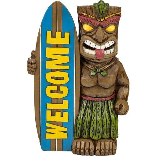 Tiki Welcome Surfboard Statue Indoor Outdoor Home Decoration Garden Figurine Porch Crafts Backyard Patio Resin Lawn Pathway