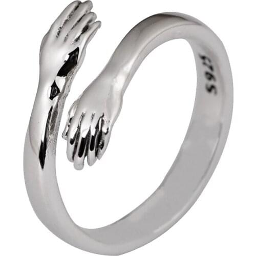S925 Silver Retro Ring Two-Handed Embrace Ring Cross-Border Jewelry Open Female Thai Silver Ring