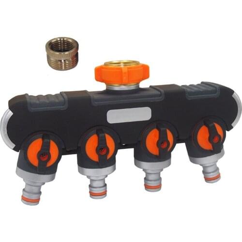 Shunt , 4 Way Garden Hose Splitter, Outdoor Utility Four Channel Water Distributor, Comfortable Rubberized Tap Connector