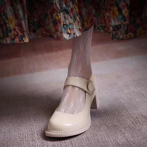 High Heel Mary Janes Shoes Women Pumps Round Toe Thick Heels Buckle Footwear Vintage Girls Party sshoes