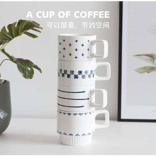 Northern Europe Blues Thicken Ceramics Mug Breakfast Milk Coffee Cup Couples Water Cup Office Home Drinkware Handgrip Cups