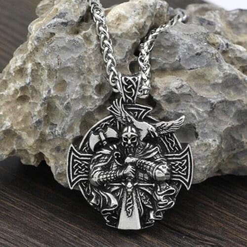 Viking Warrior Odin Rune Cross Pendant Necklace for Men Punk Retro Hip Hop Men Necklaces Jewelry Accessories