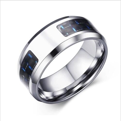 Titanium steel jewelry wholesale 8MM stainless steel carbon fiber ring Leave a blank ring on the surface