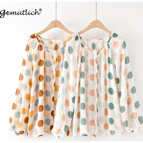 GEMUTLICH Women Big Size Polka Dot Blouse Casual Chiffon Shirt Long Sleeve Spring New Top XL-4XL Plus Size