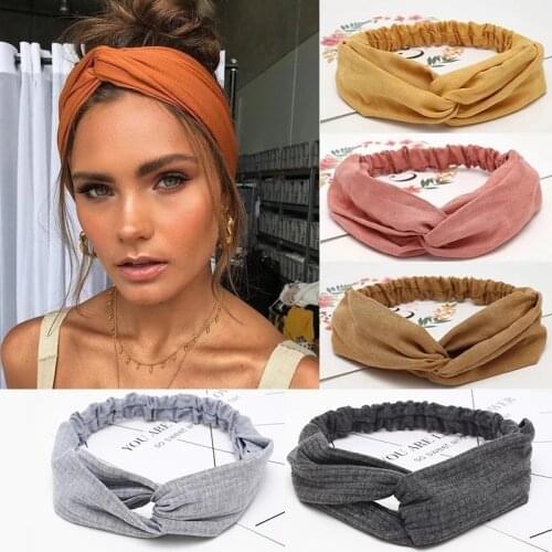 2021korean Gril Solid Color Headband Turban Elastic Twist Knotted Hairband Head Wrap for Women Hair Accessories Hair Bands