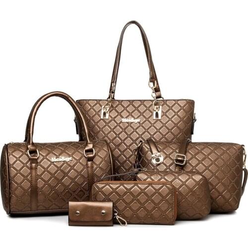 Womens Handbags 6 Pcs/set Women Large Handbag Fashion Plaid Shoulder Bags Composite Bag Messenger Bag for women 2020