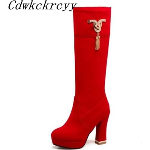 Women Boots Autumn and winter New style fashion High-heeled Cashmere Martin boots Thin and thin sexy High Boots plus size 34-48