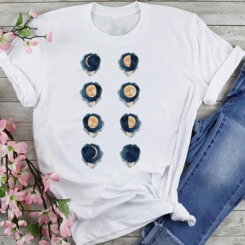 Women Graphic 90s Moon Watercolor Space Cartoon Summer Fashion Print Short Sleeve Female Clothes Tops Tees Tshirt T-Shirt