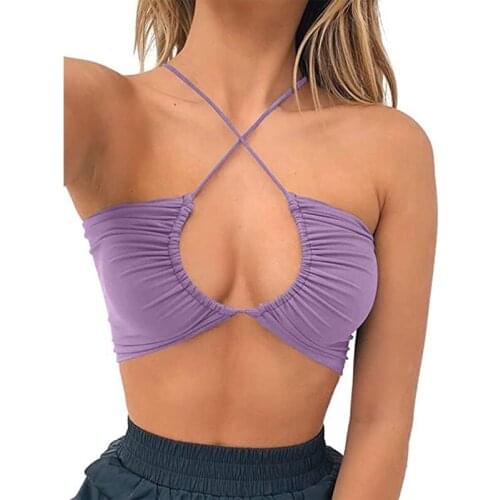 Women Sleeveless Crop Tops Sexy Criss Cross Halter Cut-out Lace Up Backless Summer Mini Vest Cami Tops Club Party Clothes