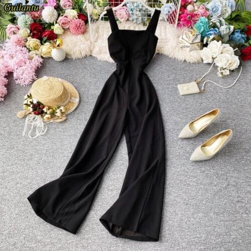 Guilantu Summer Jumpsuit Women Casual Playsuit Sleeveless Spaghetti Strap Backless Sexy Clubwear Long Romper Overalls Female