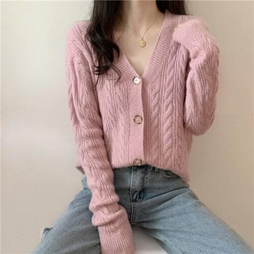 2021 Women Sweater Cardigans Fashion V-neck loose knitted Sweater Coat Female Autumn Winter Knitted Cardigans